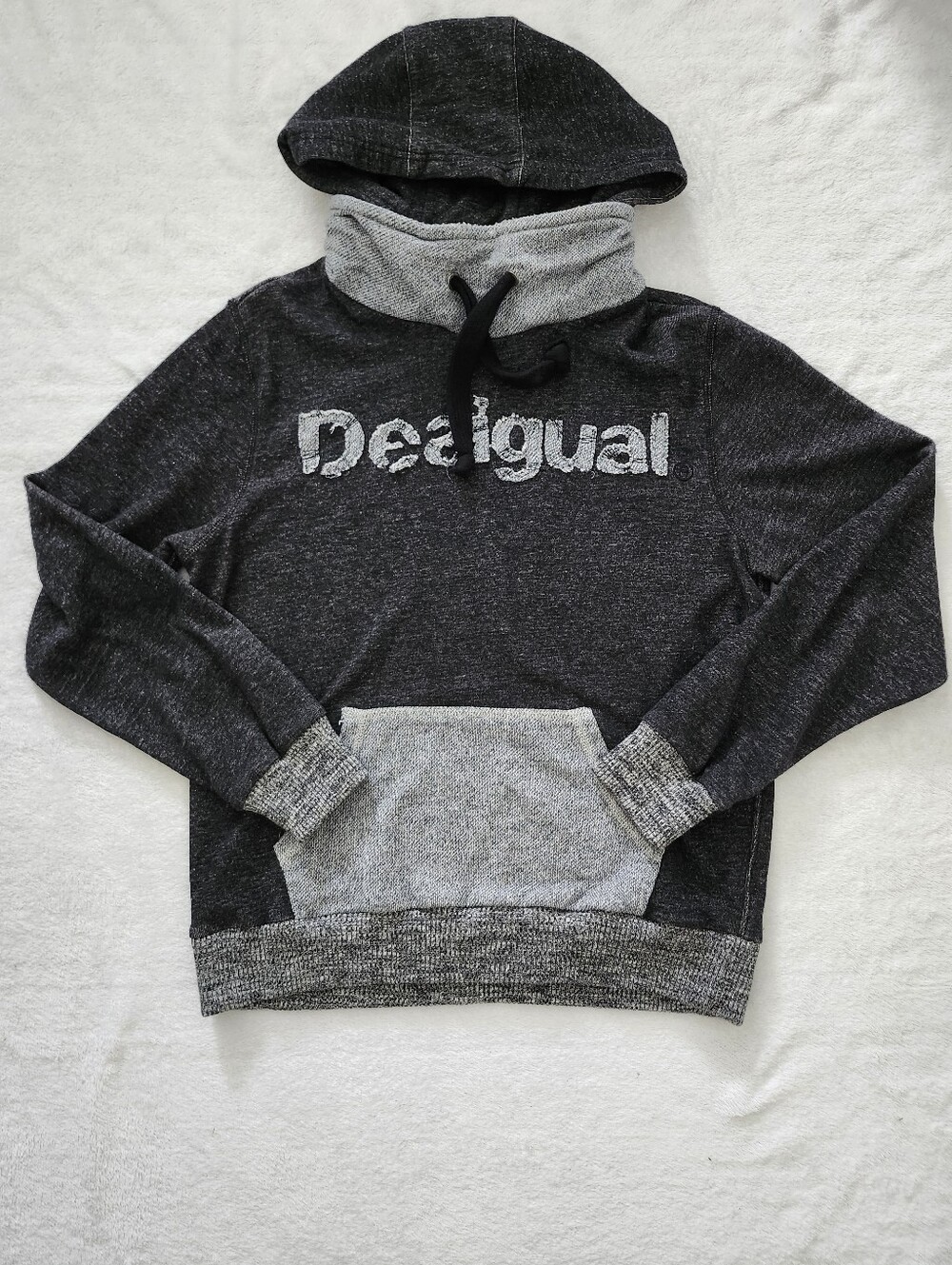 Desigual Charcoal Heather Gray Logo Knit Hoodie Sweatshirt Sz Large | Urban Edgy